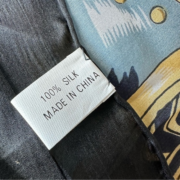 Designer 100% Silk Scarf with Gold and Black Pattern - Picture 6 of 6